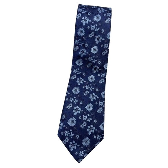 BAYARD 1925 Men's 100% Silk Necktie LUXURY Tie Blue Floral W:3.5" EUC - Picture 1 of 5